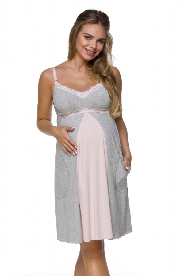 Těhotenská a kojící košilka růžovo šedá na ramínka