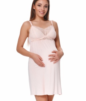 Těhotenská a kojící košilka světle růžová s krajkou