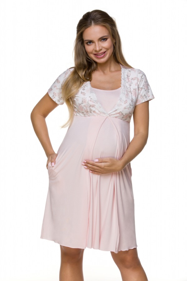Těhotenská a kojící košilka světle růžová s rukávkem