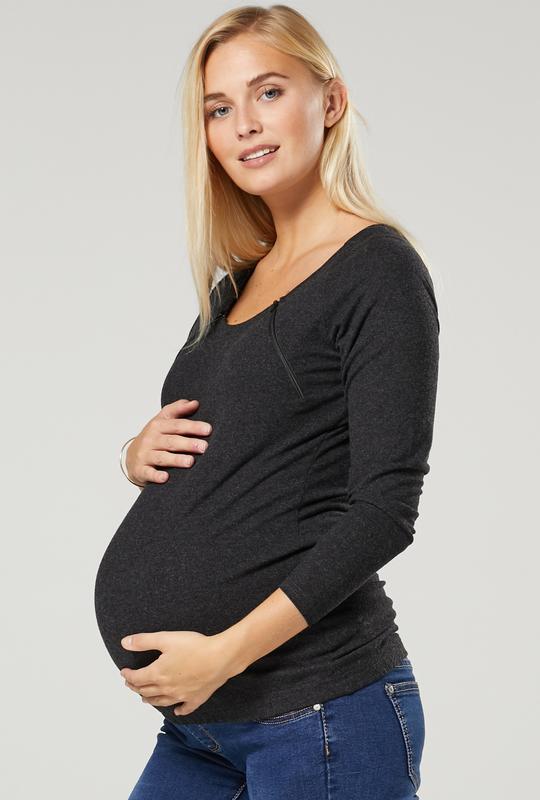 Těhotenské a kojící tričko šedé dlouhý rukáv