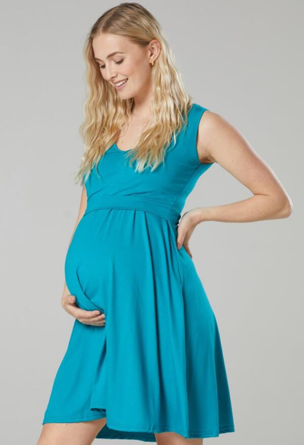 Těhotenské a kojící šaty tyrkysové letní
