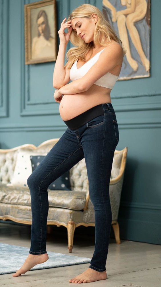 Těhotenské džíny s nízkým pasem tmavě modré