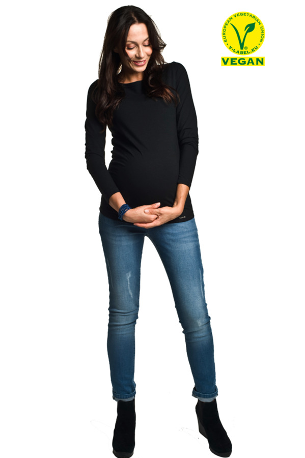 Těhotenské tričko černé bavlněné dlouhý rukáv