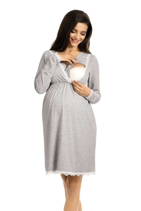 Těhotenská a kojící košilka šedá dlouhý rukáv