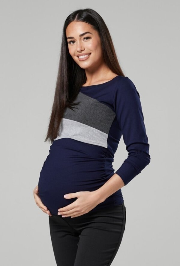 Těhotenské a kojící tričko modro šedé