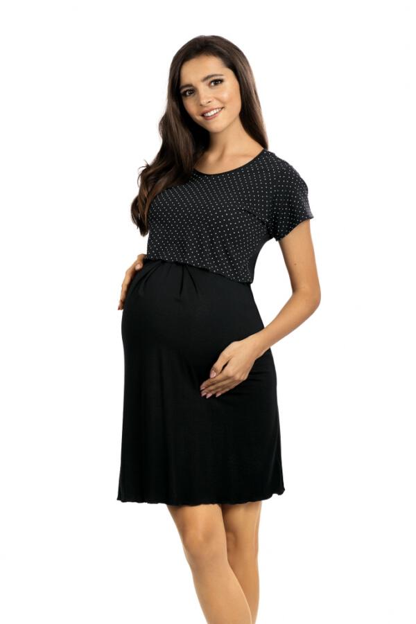 Těhotenská a kojící košilka černá s puntíkem