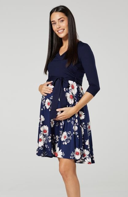 Těhotenské a kojící šaty modré se vzorem květin