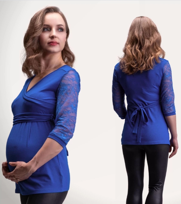Těhotenské a kojící tričko modré s krajkou