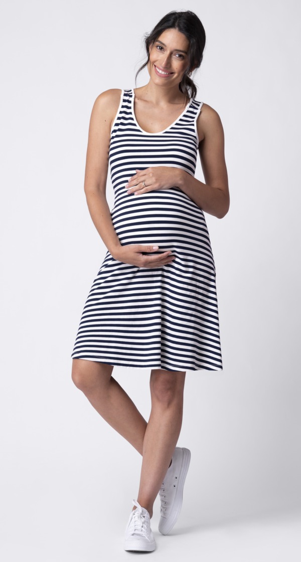 Těhotenské šaty pruhované na ramínka kojící