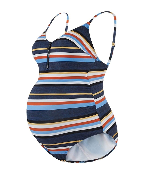 Těhotenské plavky jednodílné modré pruhované kojící
