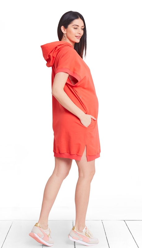 Těhotenské a kojící mikinové šaty korálové sportovní