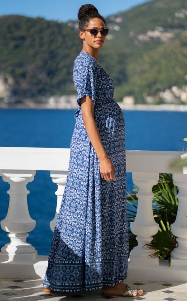Dlouhé těhotenské šaty kojící modré