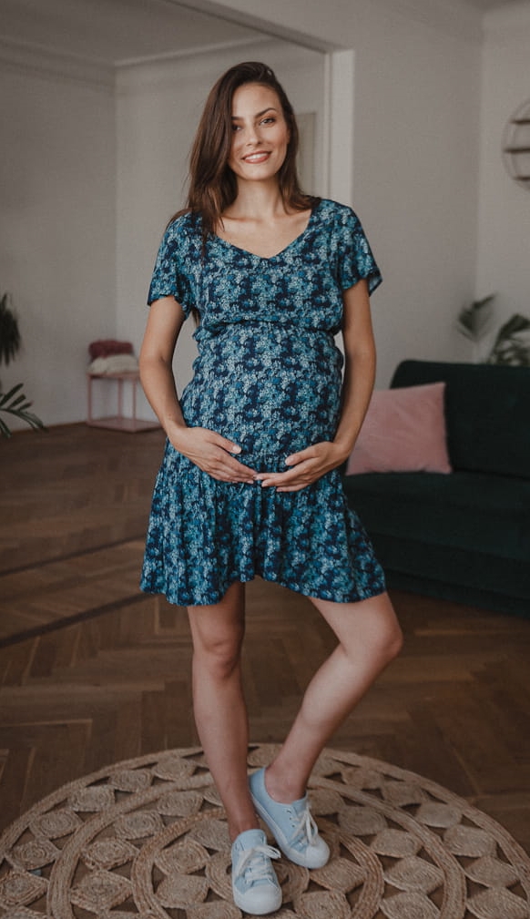 Těhotenské šaty kojící modré květinové