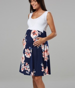 Těhotenské a kojící šaty na ramínka modro bílé květinové