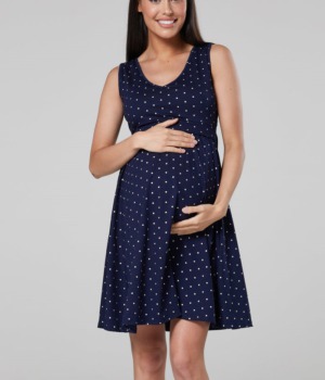 Těhotenské a kojící šaty na ramínka modré s hvězdičkami