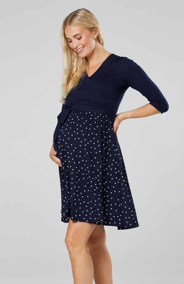 Těhotenské šaty modré s puntíkem