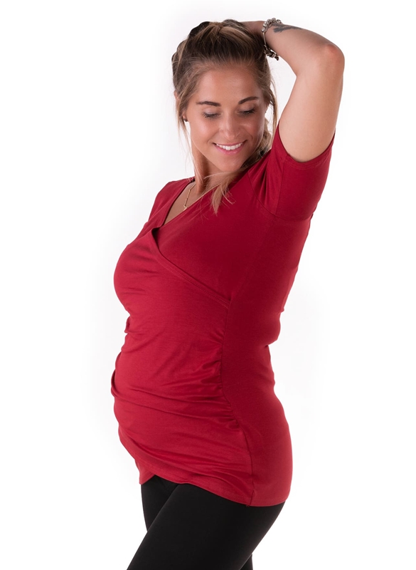 Těhotenské a kojící tričko v barvě bordó