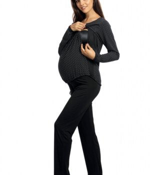 Těhotenské a kojící pyžamo černé s puntíky