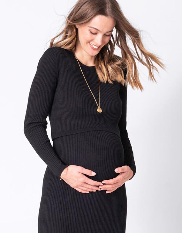Těhotenské a kojící šaty černé podzimní svetrové