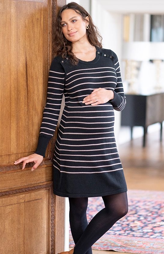 Těhotenské a kojící šaty černé s pruhy bavlněné svetrové