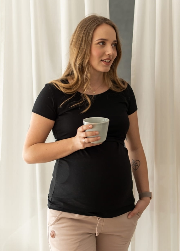 Těhotenské a kojící tričko černé bavlněné