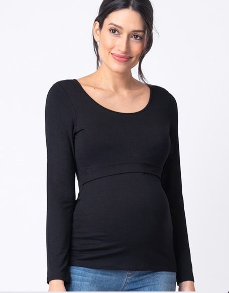černé těhotenské a kojící tričko dlouhý rukáv