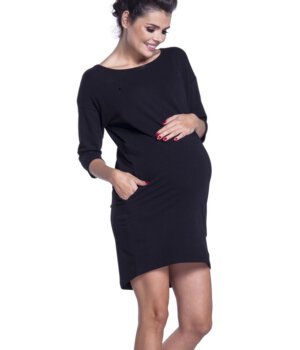 Mikinové těhotenské a kojící šaty černé
