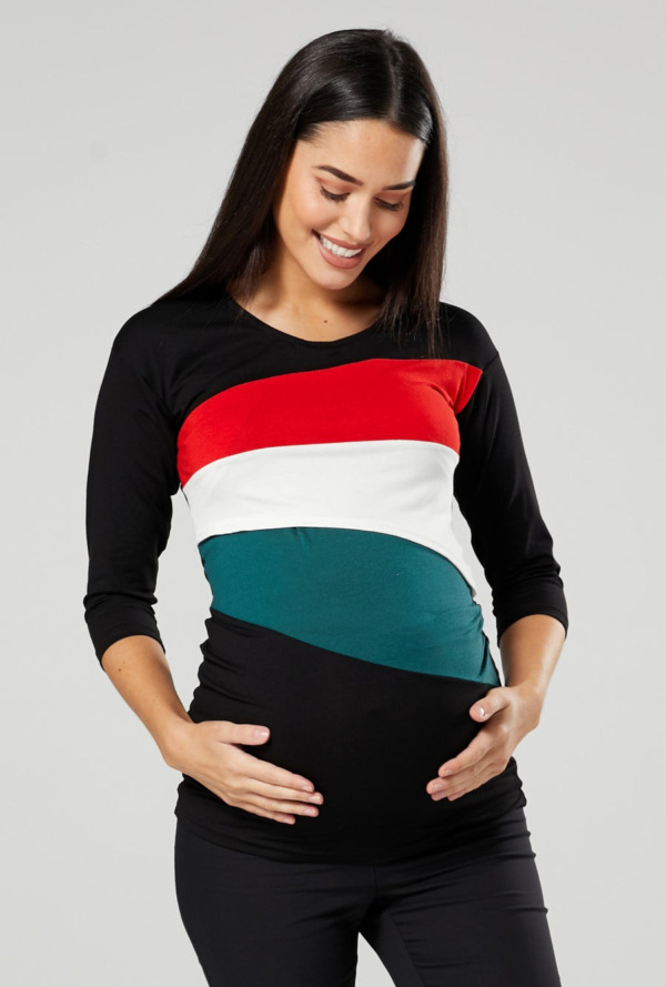 Těhotenské a kojící tričko červeno černé