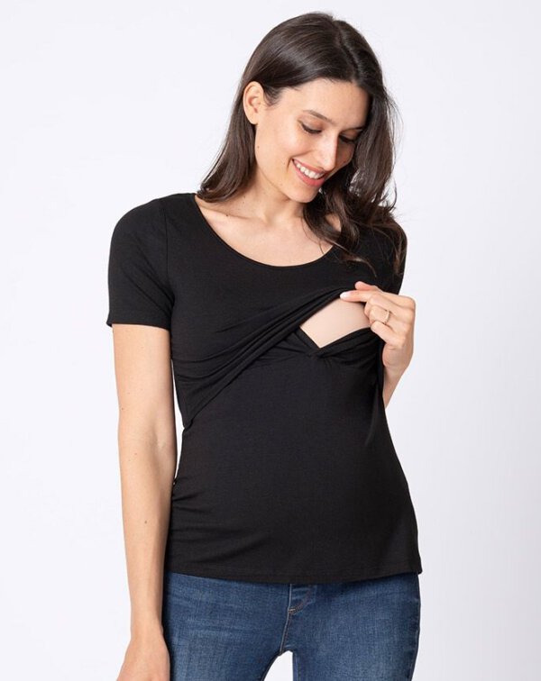 černé těhotenské a kojící tričko krátký rukáv
