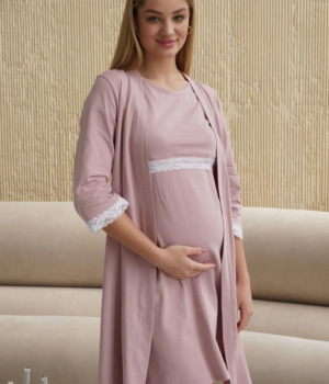 Těhotenská a kojící košilka s župánkem pudrově růžová