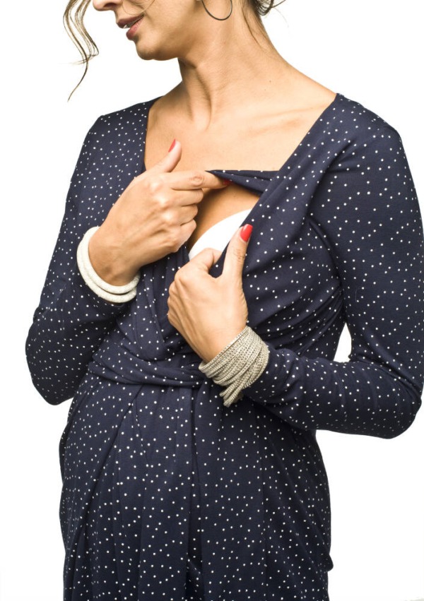 Těhotenské a kojící šaty modré s puntíkem