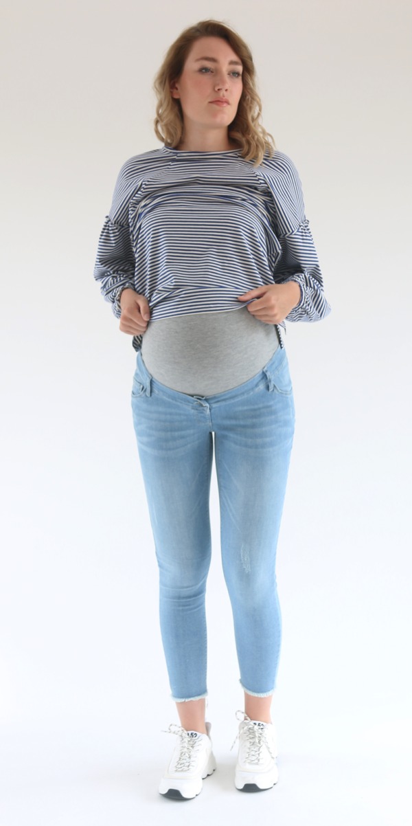 Těhotenské džíny světle modré letní