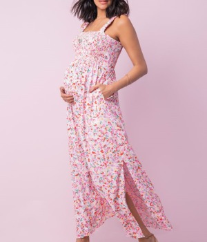 Dlouhé těhotenské šaty na ramínka květinové