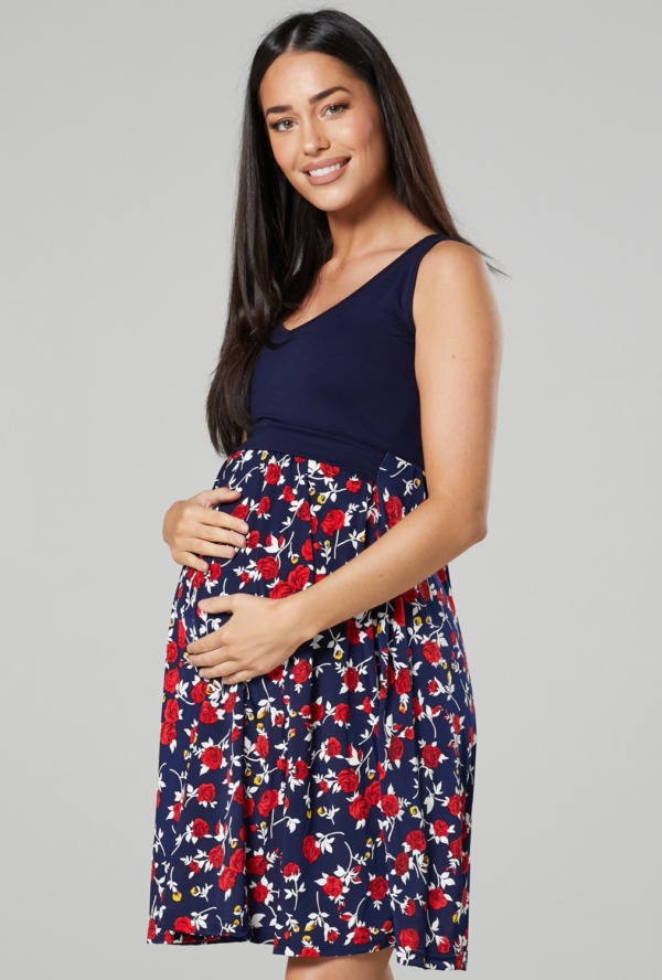 Těhotenské šaty na ramínka kojící květinové