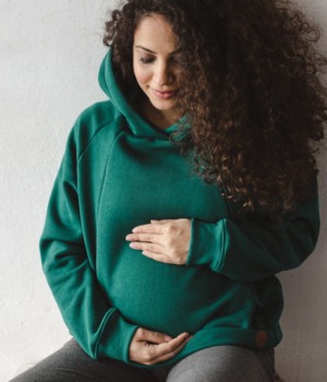 Těhotenská mikina zelená kojící oversize
