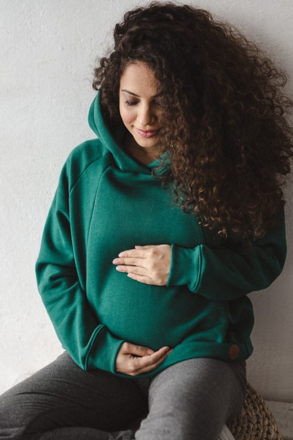 Těhotenská mikina zelená kojící oversize
