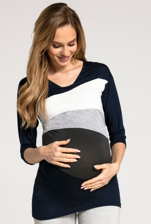 Těhotenské a kojící tričko modro šedé