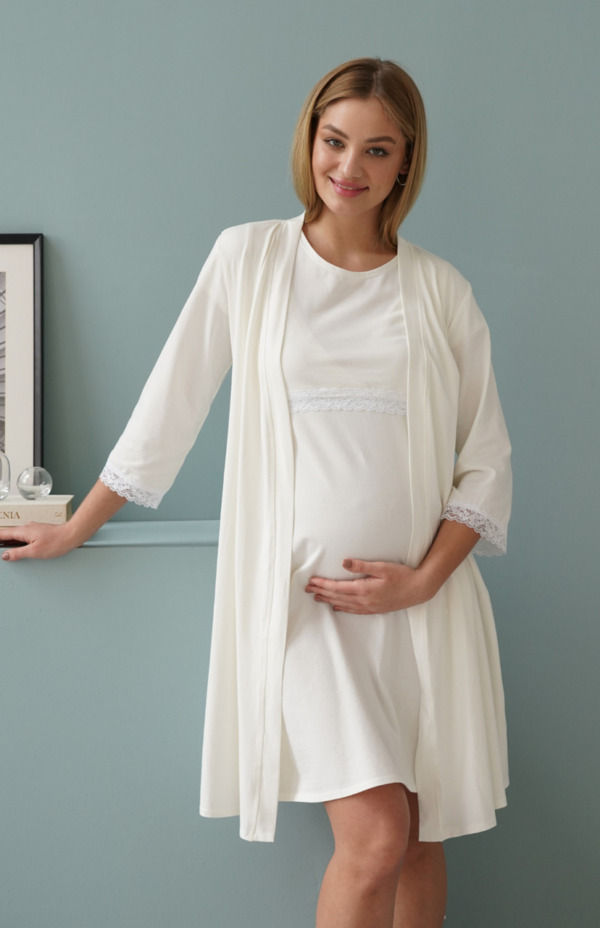 Těhotenská a kojící košilka s župánkem smetanově bílá